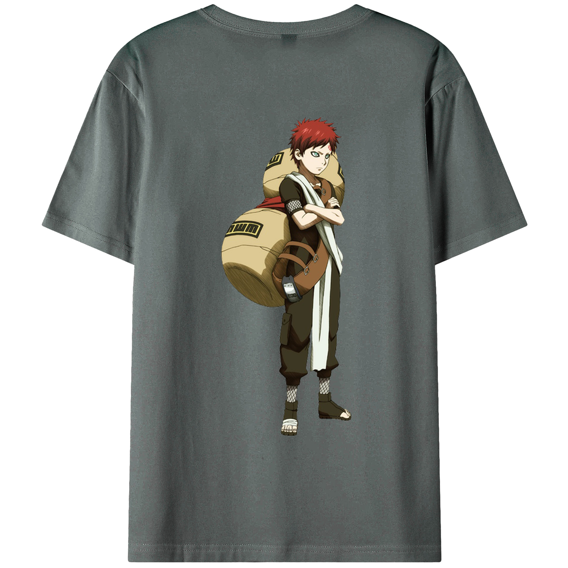 （画像用） NARUTO -ナルト- ガアラ Gaara 綿100％ メンズ半袖Tシャツ（バックプリント） 通気性